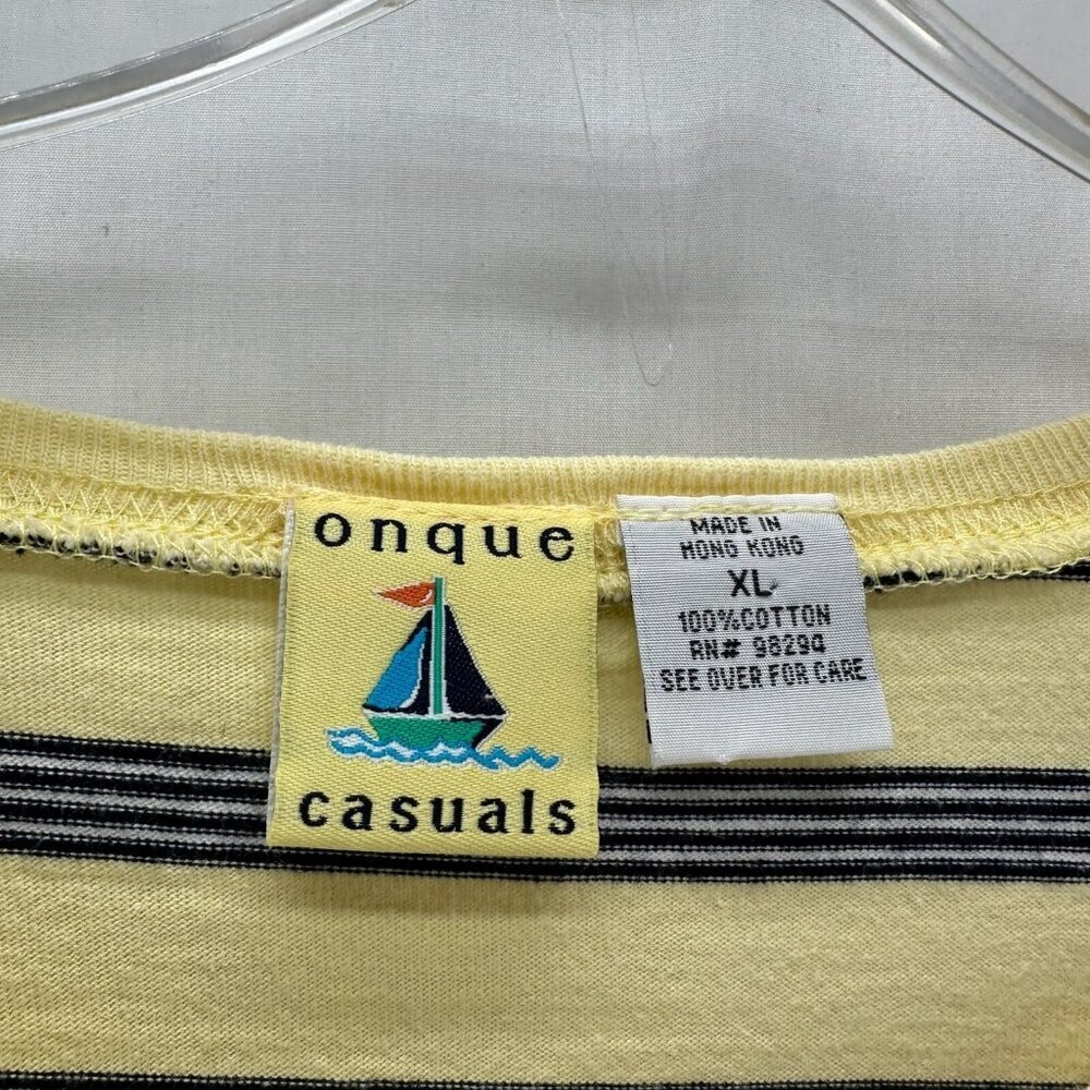 Onque Casuals Top Women Size XL Nautical Striped 3/4 Sleeve Cotton Yellow VTG - Picture 9 of 12